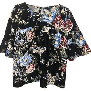 JULES & LEOPOLD Floral Blouse Woven Chiffon Pullover Cottagecore Peasant MED